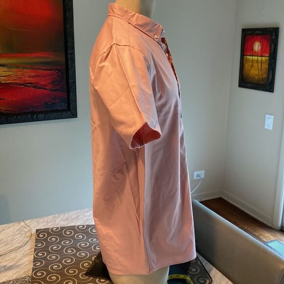 Mens Topman Extra Large Pink Salmon Button Up Polo Short Sleeve Shirt - Picture 3 of 5